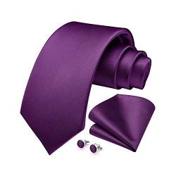 HISDERN Herren Hochzeit Violett Krawatten und Einstecktuch Solide Krawatte Manschettenknöpfe Set von HISDERN