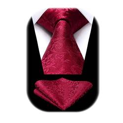 HISDERN Herren Hochzeit Weinrote Krawatten und Einstecktuch Klassisch Paisley Krawattensatz fur Manner von HISDERN