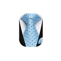 HISDERN Herren Krawatte Hochzeit Blau karierte Krawatten Taschentuch Blumen Elegant Klassisch Krawatte & Einstecktuch Set von HISDERN