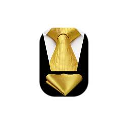 HISDERN Herren Krawatte Hochzeit Gold karierte Krawatten Taschentuch Elegant Klassisch Krawatte & Einstecktuch Set von HISDERN