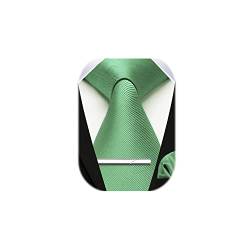 HISDERN Herren Krawatte Hochzeit Grün Krawatten Taschentuch krawattenklammer Set Elegant Klassisch Krawatte & Einstecktuch Set von HISDERN