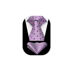HISDERN Herren Krawatte Hochzeit Lila karierte Krawatten Taschentuch Elegant Klassisch Krawatte & Einstecktuch Set von HISDERN