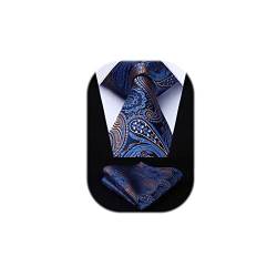 HISDERN Herren Krawatte Hochzeit Navy blau Paisley Krawatten Taschentuch Blumen Elegant Klassisch Krawatte & Einstecktuch Set von HISDERN