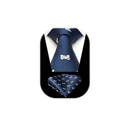 HISDERN Herren Krawatte Marineblau Gamepad Muster Hochzeit Krawatte für Herren Klassische Business-Krawatte und Einstecktuch Set von HISDERN