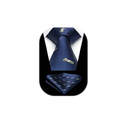 HISDERN Herren Krawatte Marineblau Geldmuster Hochzeit Krawatte für Herren Klassische Business-Krawatte und Einstecktuch Set von HISDERN