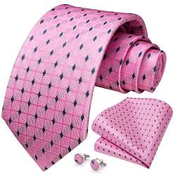 HISDERN Herren Krawatte Pink Plaid mit Krawatte & Einstecktuch Manschettenknopf Set Krawatten für Herren Plaid für Feierliche Hochzeit Geschäft, Baby Pink von HISDERN