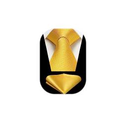 HISDERN Herren Krawatte Taschentuch Check Krawatte & Einstecktuch Set Gelb von HISDERN