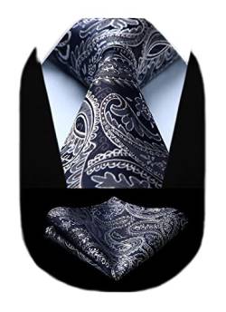 HISDERN Herren Krawatte Taschentuch Paisley Krawatte & Einstecktuch Set Blumen Jacquard Gewebt Schlips Einfarbig (Navy blau) von HISDERN