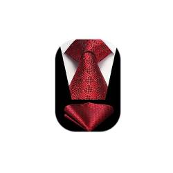 HISDERN Herren Krawatte Taschentuch Rot Krawatte & Einstecktuch Set Hochzeit Krawatten von HISDERN