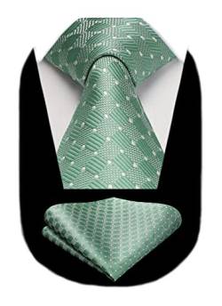 HISDERN Herren Krawatte Taschentuch Salbei Grün Krawatten mit Einstecktuch Set von HISDERN