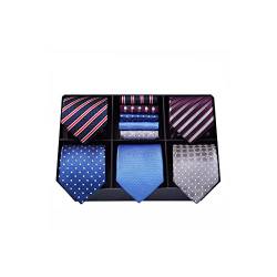 HISDERN Herren Krawatte mit Einstecktuch Lot 5 Stück Elegante Krawatten für Herren Klassische Hochzeit Seidenkrawatte Set Taschentuch Geschenkbox von HISDERN