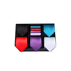 HISDERN Herren Krawatten Set 5 Stück Einfarbig Seidenkrawatte mit Einstecktuch Klassische Elegante Krawatte für Männer Taschentuch mit Geschenkbox von HISDERN