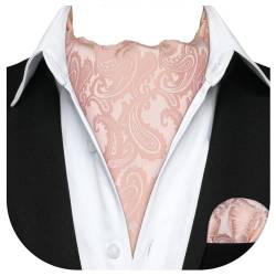 HISDERN Herren Krawattenschal Paisley Blumen Rosa Krawattenschal mit Einstecktuch Taschentuch Set Halstuch fur Hochzeit Business Punkt Ascot Krawatte und Einstecktuch von HISDERN