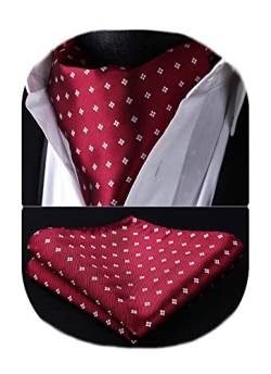 HISDERN Herren Krawattenschal Rot Krawattenschal mit Einstecktuch Taschentuch Set Halstuch fur Hochzeit Business Paisley Blumen Ascot Krawatte und Einstecktuch… von HISDERN
