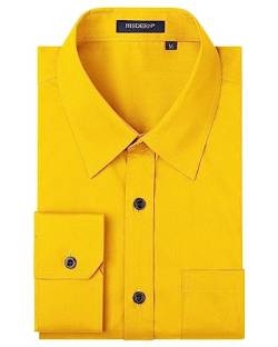 HISDERN Herren Langarm Hemd Gelb Businesshemd Freizeithemden Formelle Businesshemden Regular Fit Shirt XXL von HISDERN