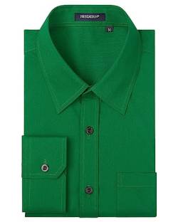 HISDERN Herren Langarm Hemd Grün Businesshemd Freizeithemden Formelle Businesshemden Regular Fit Shirt XL von HISDERN