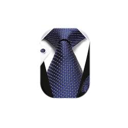 HISDERN Herren Navy blau Plaid Hochzeit Krawatte Einstecktuch KrawattenTaschentuch Manschettenknöpfe Set Geeigneter Hochzeit Fest von HISDERN