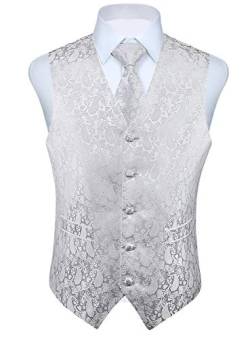 HISDERN Herren Paisley Hochzeit Weste Krawatte Einstecktuch Taschentuch Jacquard Weste Anzug Set Splitter Weib von HISDERN