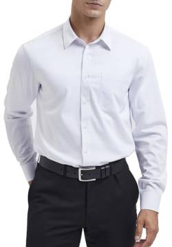 HISDERN Herren Weiß Hemd Langarm Businesshemd Regular Fit Hemd aus Bambusfaser Freizeithemd Bügelfreies Herrenhemd mit Brusttasche,3XL von HISDERN