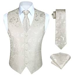 HISDERN Hochzeitswesten für Herren Herren Paisley Westen Floral Jacquard Krawatte Einstecktuch Einstecktuch Hochzeit Business Fit Weste Anzug Set L von HISDERN