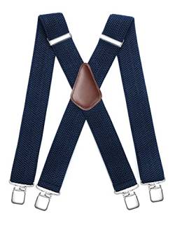 HISDERN Hosenträger für herren mit sehr Starken 4 Metall Clip X-Form Navy Blau Hosenträger breit 5cm Lang Einheitsgröße für Männer und Damen Einstellbar und Elastisch von HISDERN