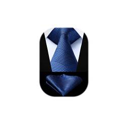 HISDERN Krawatte Navy blau Herren Krawatten mit Einstecktuch Hochzeit Elegant Krawatte & Taschentuch Set Business von HISDERN