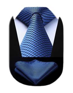 HISDERN Krawatte Navy blau Herren Krawatten mit Einstecktuch Hochzeit Elegant Krawatte & Taschentuch Set Business von HISDERN