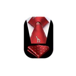 HISDERN Krawatte Rot Herren Krawatten Giraffe Muster mit Einstecktuch Krawatte Hochzeit und Taschentuch Set von HISDERN