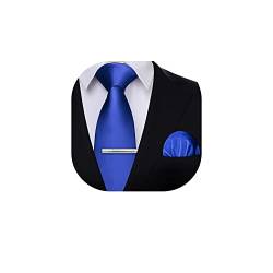 HISDERN Krawatte für Herren Königsblau - Krawatte mit Einstecktuch Krawattenklammer Hochzeit Einfarbig Seide Krawatten und Taschentuch Set für Männer von HISDERN