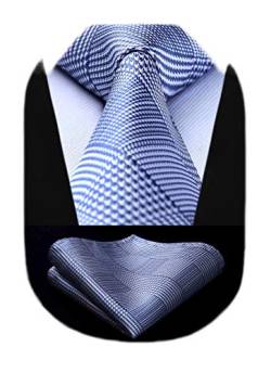 HISDERN Krawatten Blau Herren Hochzeit Krawatte mit Einstecktuch Klassisch Business Krawatte & Taschentuch Set von HISDERN