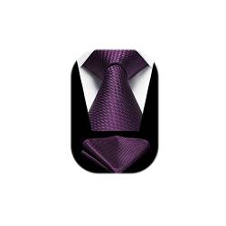 HISDERN Krawatten Dunkelviolett Herren Einfarbig Taschentuch Klassisch Hochzeit Krawatte Plaid Elegant Business Party Krawatten mit Einstecktuch Set von HISDERN