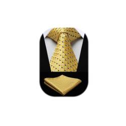 HISDERN Krawatten Für Herren Gepunktete Klassische Taschentuch Formelle Elegant Krawatte & Einstecktuch Set Für Hochzeit Party Business (Gelb) von HISDERN