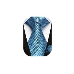 HISDERN Krawatten für Herren Hochzeit Blau Karierte Krawatten Taschentuch Elegant Klassisch Krawatte & Einstecktuch Set von HISDERN