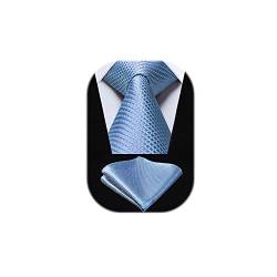 HISDERN Krawatten für Herren Hochzeit Blau Karierte Krawatten Taschentuch Elegant Klassisch Krawatte & Einstecktuch Set von HISDERN