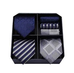 HISDERN Los 3 Stck Herren Krawatte Klassisch Elegante Karo Streifen Solid Color Krawatten und Einstecktuch Seidenkrawatte Set Hochzeitsfest Krawatte - Check Krawatte Mehrere Sets… von HISDERN