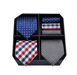 HISDERN Los 3 Stck Herren Krawatte Klassisch Elegante Krawatten und Einstecktuch Seidenkrawatte Set Hochzeitsfest Krawatte - Mehrere Sets von HISDERN