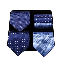 HISDERN Los 3 Stck Herren Krawatte Tupfen-Karo Streifen Solid Color Hochzeitsfest-Taschentuch Krawatte und Einstecktuch - Mehrere Sets von HISDERN