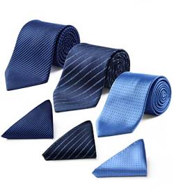 HISDERN Los 3 Stck Herren Krawatte Tupfen-Karo Streifen Solid Color Hochzeitsfest-Taschentuch Krawatte und Einstecktuch - Mehrere Sets von HISDERN