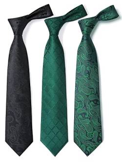 HISDERN Lot 3 PCS Klassische elegante Herren Seidenkrawatte Set Krawatte & Einstecktuch - Mehrere Set für Vatertag Geschenk von HISDERN