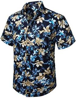 HISDERN Manner Funky Hawaiian Coconut Shirts Kurzarm Vordertasche Holiday Summer Aloha Bedruckter Strand Casual Navy Blue Green Hawaii Shirt 4XL von HISDERN