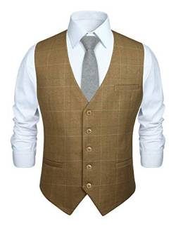 HISDERN Manner Khaki formale Hochzeitsfeier Weste Baumwolle Plaid Khaki Kleid Anzug Weste XS von HISDERN