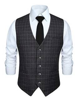 HISDERN Manner Schwarz formale Hochzeitsfeier Weste Baumwolle Plaid graues Kleid Anzug Weste 4XL von HISDERN