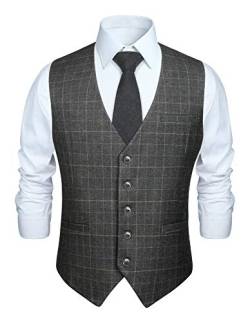 HISDERN Manner grau formale Hochzeitsfeier Weste Baumwolle Plaid hellgrau Kleid Anzug Weste L von HISDERN