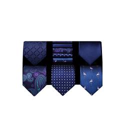 HISDERN Navy Blau Krawatten Set für Herren Lot 5 Stück Seide Krawatte und Einstecktuch Klassische Hochzeit Seidenkrawatte Taschentuch mit Geschenkbox von HISDERN