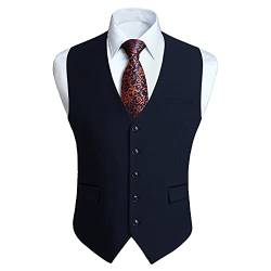 HISDERN Navy blau Anzugwesten Herren Klassische Hochzeit Business Weste Elegant Casual Einfarbig Westen Formelle Smoking Anzugweste mit Taschen XL von HISDERN