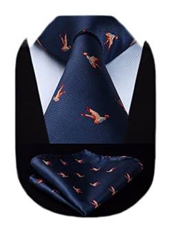 HISDERN Navy blau Krawatte für Herren Fasanenvogel Hochzeit Taschentuch Business Klassisch Krawatte & Einstecktuch Set von HISDERN