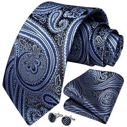 HISDERN Paisley Krawatten Set für Herren, Einstecktuch, Manschettenknöpfe, Seide,Krawatten-Set mit Einstecktuch für Hochzeitsfeiern von HISDERN