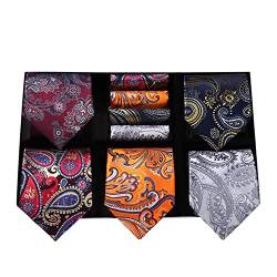 HISDERN Paisley Krawatten und Einstecktuch Set für Herren Lot 5 Stück Klassische Krawatte Männer Hochzeit Seidenkrawatte Einstecktuch mit Geschenkbox von HISDERN