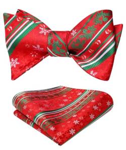 HISDERN Weihnachten Fliege für Herren mit Einstecktuch Set zum Selbstbinden Verstellbar Fliegen Rot und Taschentuch Christmas Geschenk von HISDERN
