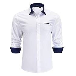 HISDERN Weißes Hemd Herren Formelle Freizeithemd Businesshemd Langarm Klassisch Hemden mit Button Down Kragen Regular Fit XXL von HISDERN
